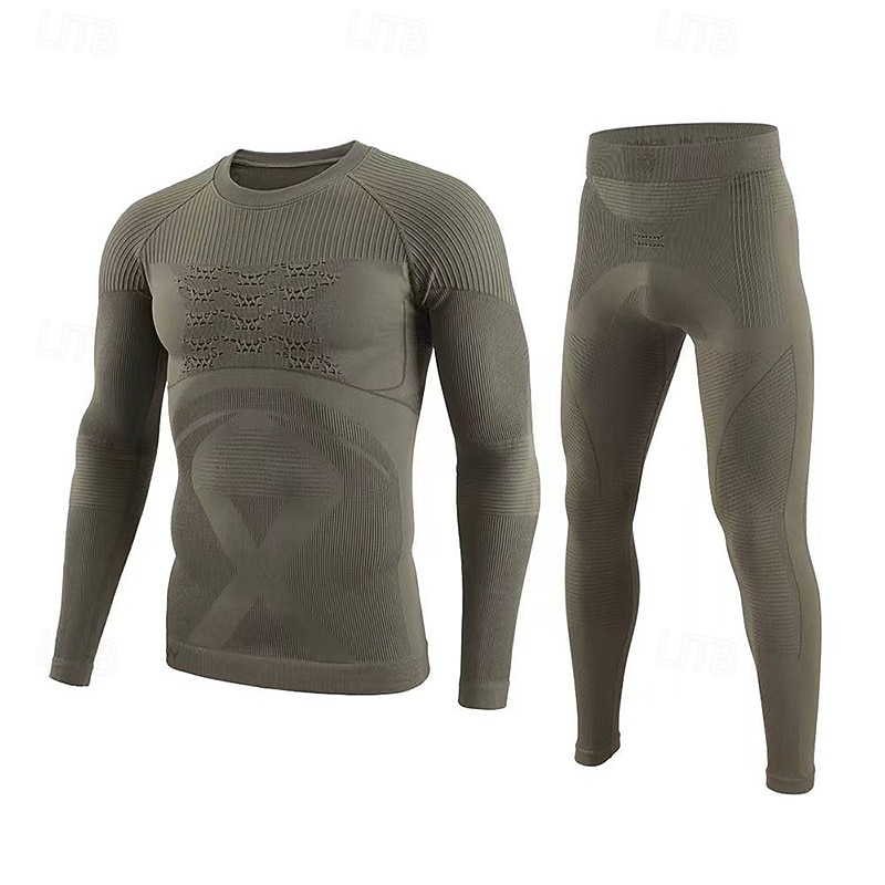 Men's Base Layer Top & Bottom Thermal Underwear Set Solid Colored ...
