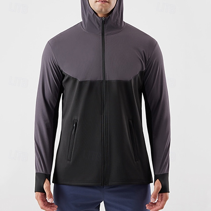 Męskie Kolorowy blok Kurtka sportowa Jesień / Zima Kaptur Długi rękaw Athleisure Ochrona przed słońcem Lekki Siłownia Piesze wycieczki Bieganie Trening Joga Czarny Niebieski Ciemnoniebieski Odzie 2026 - $40.99 –P15