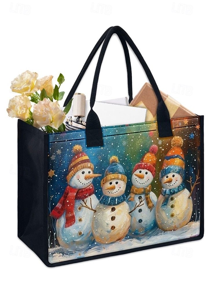 Sac fourre-tout imprimé bonhomme de neige de Noël pour femme, sac à bandoulière en toile grande capacité, sac à main pour cadeaux de vacances d'hiver pour femmes de 2025 ? $19.99 –P8