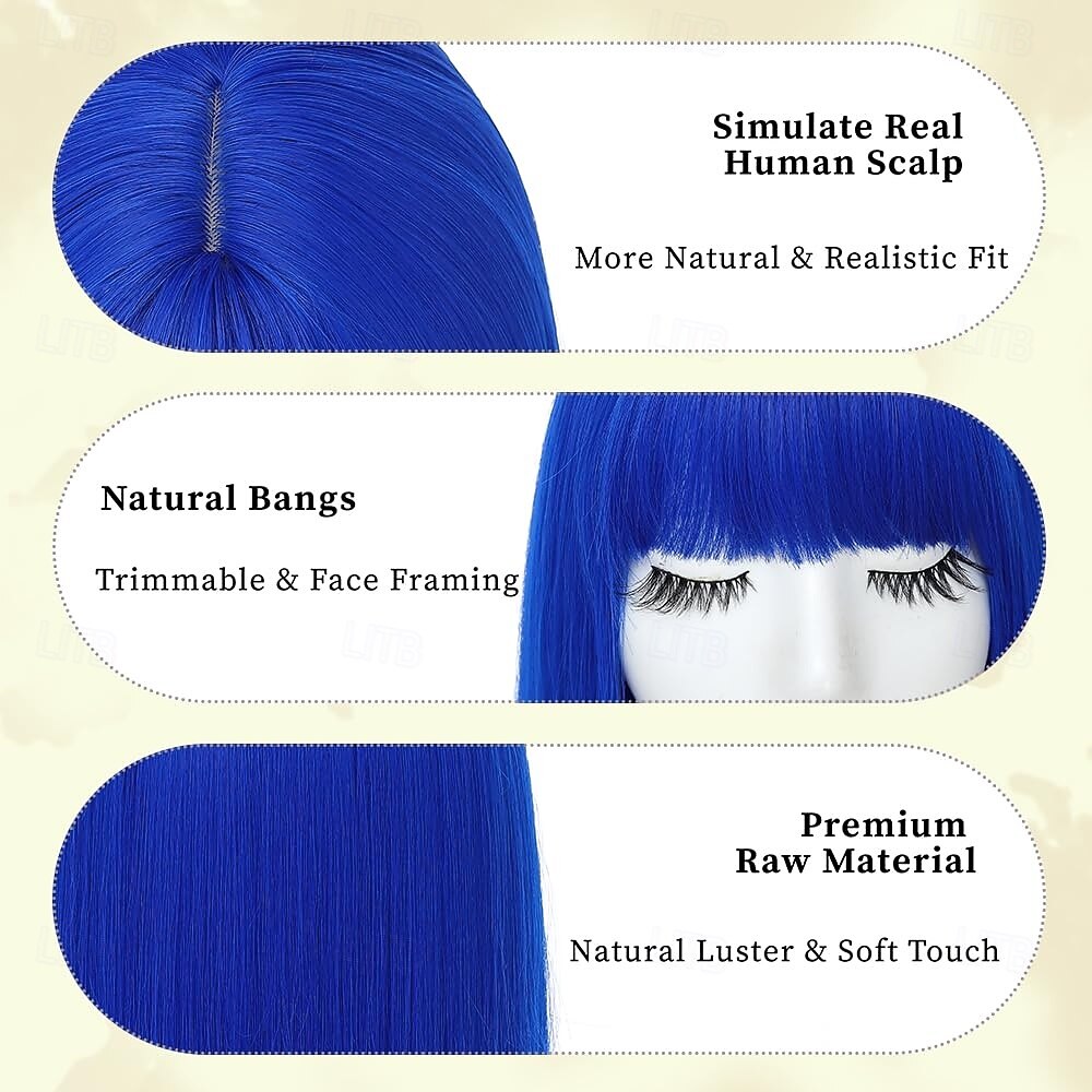 Blue Wig Short Straight Blue Bob Wig With Bangs10 Inch Synthetic Color Wigs For Women Natural Looking Costume Hair For Daily Party Cosplay 2026 - $21.99 –P3