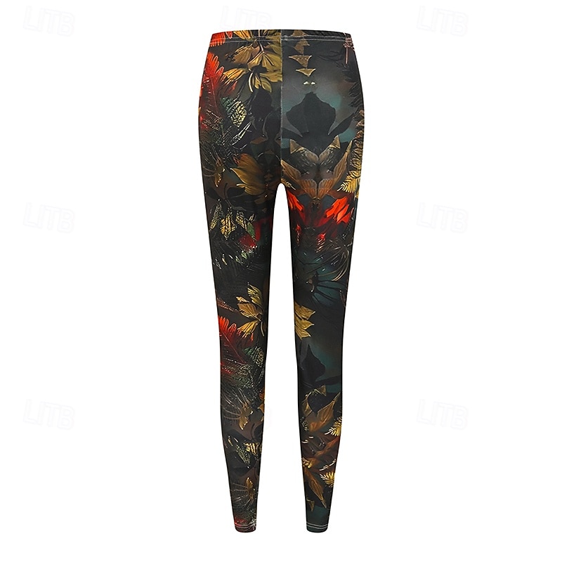 Damskie Typu Chino Getry Przytulne legginsy Urlop Codzienny Pełna długość Wysoka talia Kwiaty Drukowanie Keep Warm Wygodny Elastyczny Codzienny Urlop Święto Czarny Żółty Pomarańczowy Brązowy Jesie 2026 - $19.99 –P2