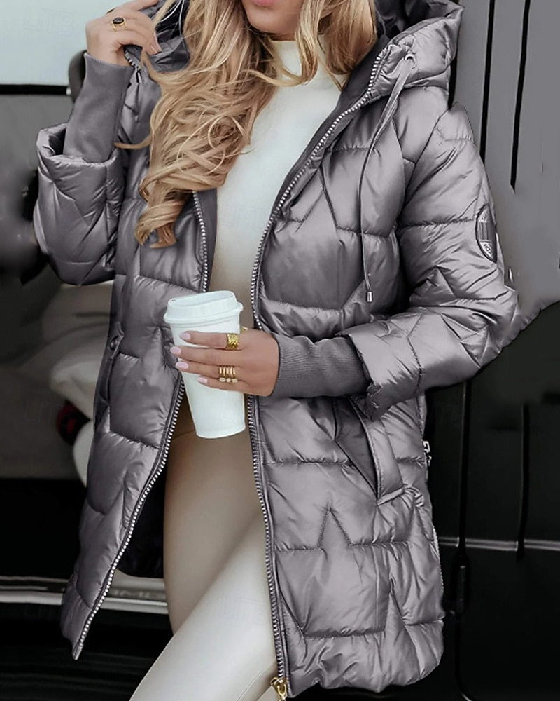 Women's Down Jacket Puffer Jacket Quilted Jacket Warm Comfortable Zipper Pocket Fashion Casual Plain Street Daily Wear Going out Zipper Regular Hooded Regular Fit Long Sleeve Outerwear Black 2026 - $31.99 –P10