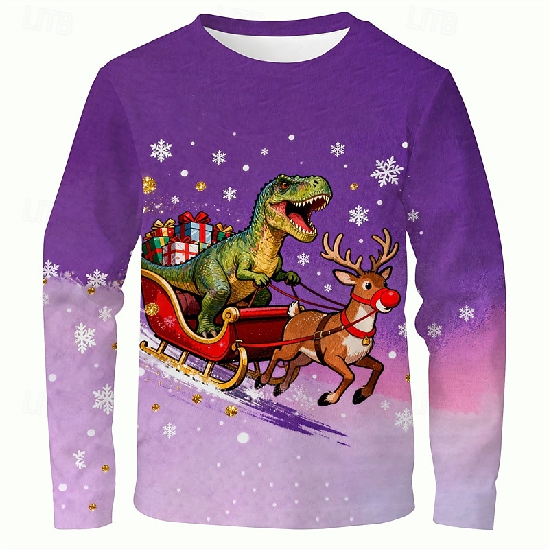 Jul Pojkar 3D Grafisk Varje Dinosaurie T-shirt Långärmad Vår Höst Mode Grundläggande Barn 4-12 år Rund hals Utomhus Ledigt Dagligen Normal 2025 - $13.99 –P1