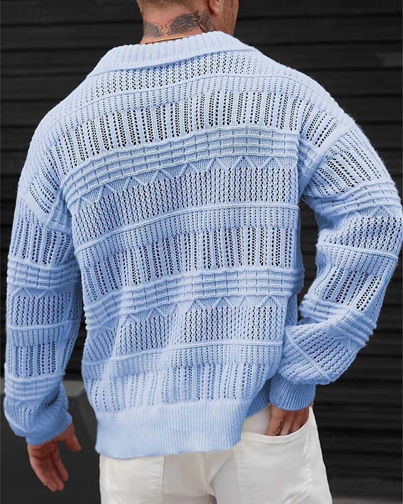 Herren Pullover Strickpullover Gerippt Stricken Normale Oberteile Gestrickt Einfach Revers Mode Basic Urlaub Alltagskleidung Bekleidung Herbst Winter Blau Grün S M L 2026 - $34.99 –P11