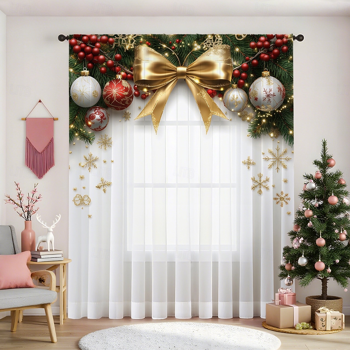 Рождественские прозрачные шторы серии 2025, 3D цифровая печать, оконные шторы для гостиной, спальни, праздничное украшение, декор для дома, элегантные праздничные шторные панели 2025 - $12.99 –P20