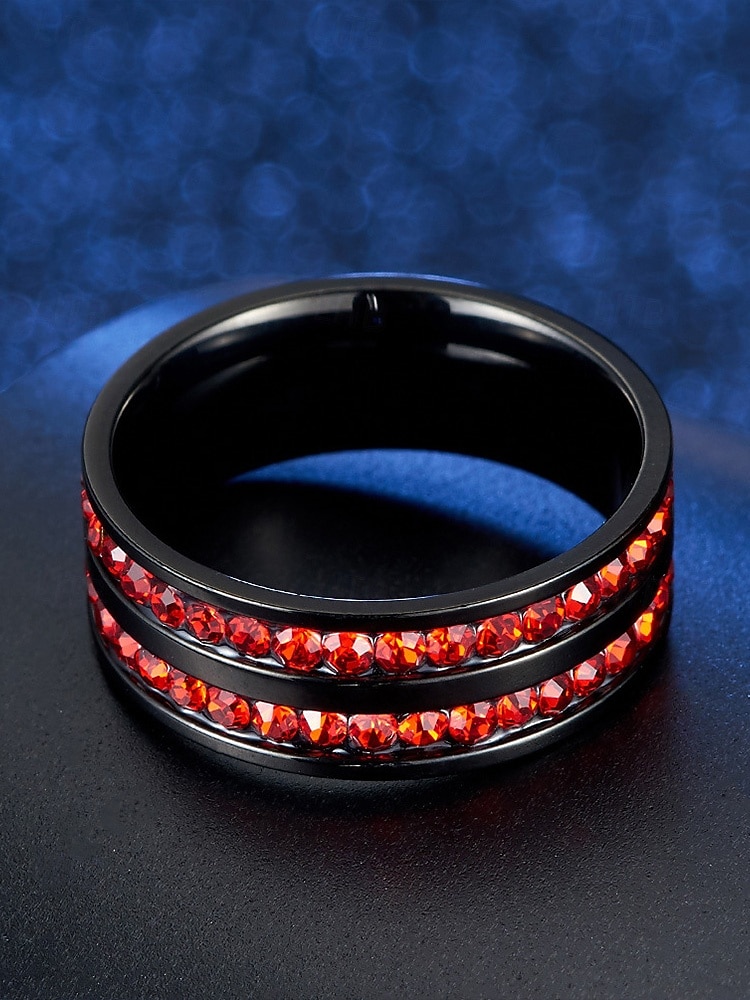 Miesten jouluinen titaaniterässormus punaisilla ja sinisillä kristallikivillä, useita värejä, täydellinen juhlamuotiin ja lahjaksi 2026 - $9.99 –P5