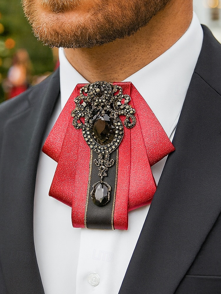 Pánský vánoční motýlek s diamantovým akcentem - elegantní saténová stuha s černým drahokamem pro formální sváteční příležitosti, k dispozici v několika barvách 2026 - $11.99 –P1