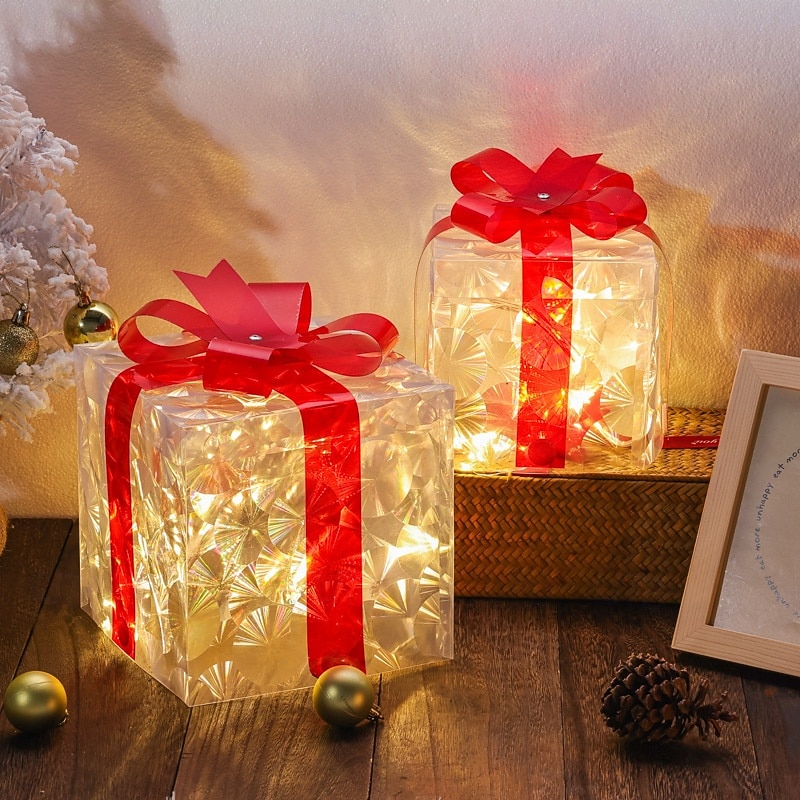 3 Pcs Christmas bow LED luminous gift box for indoor and outdoor Christmas atmosphere decoration lights, ornaments, props, AAA battery box 13/15/19CM 2025 - CAD $25.99 –P10