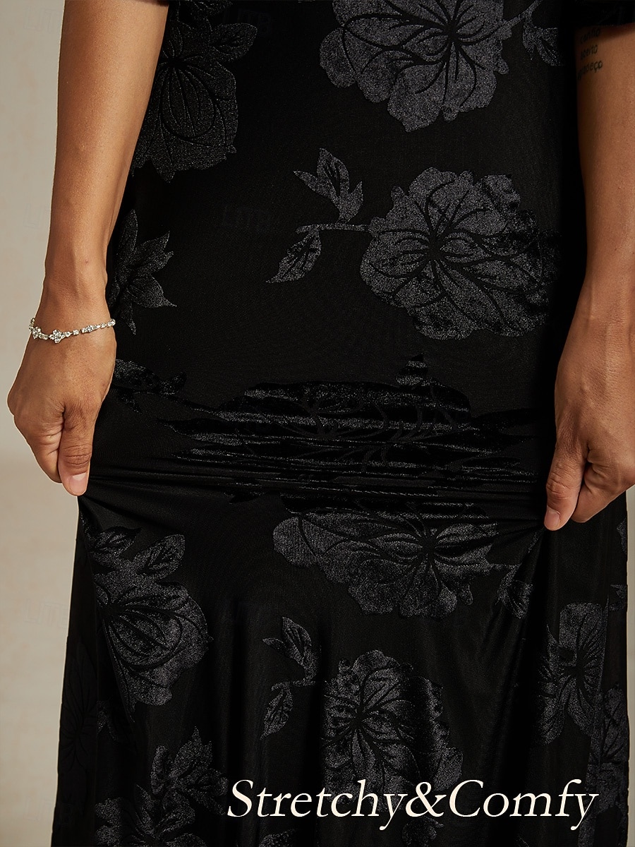 Sukienka midi z weluru dla kobiet sukienka w kształcie litery A elegancka na urodziny na koktajlową imprezę dla gościa weselnego welurowa codzienna regularny krój kwiatowa pół rękaw dekolt w 2025 - $89.99 –P9