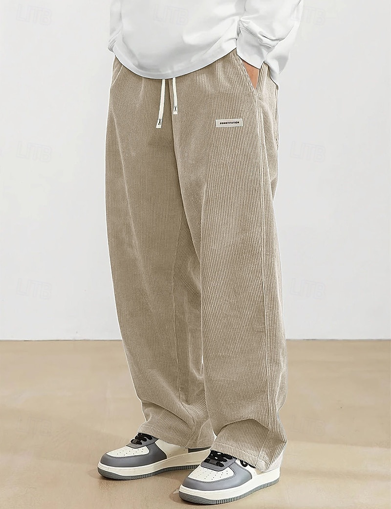 Bărbați Pantaloni Pantaloni Corduroy Pantaloni largi Pantaloni casual Pantaloni de sport cu picior drept Cordon Talie elastică Culoare solidă Confort Lungime totală Zilnic Casă În aer liber Modă Șic 2026 - $25.99 –P6