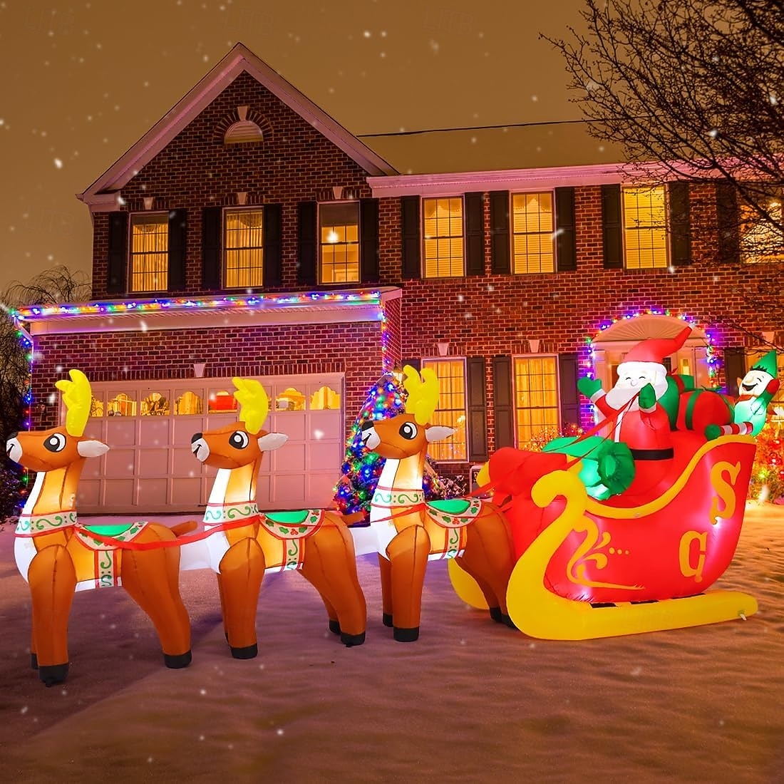 2026年 12FT 照明付きのSanta Clausとそり、3頭のトナカイ付きの屋外装飾ホリデーデコレーション、パーティー、庭、芝生用  コレクション – $170.99 –P5