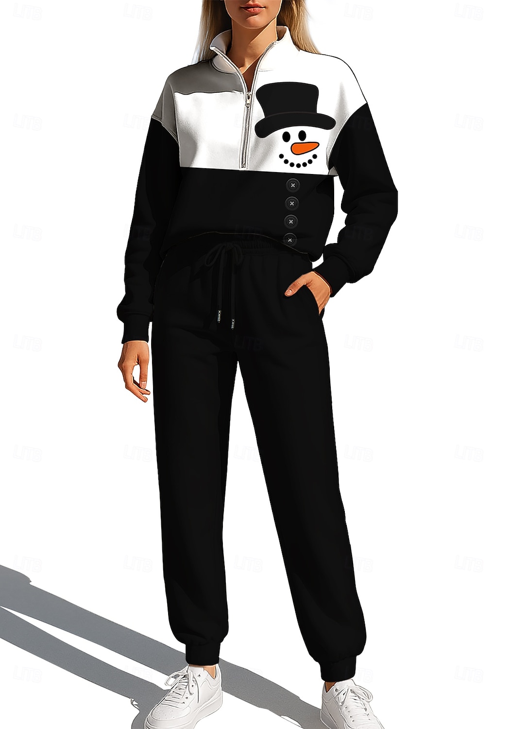 חג המולד בגדי ריקוד נשים טרנינג אימונית חליפת ריצה שרוך רוכסן ז'קט ומכנס טרנינג סט לבוש אתלטי אביב לבן + אדום שחור עם לבן אגבי להתאמן חוץ רך בג'י שרוול ארוך ספורט לבוש אקטיבי סטרצ'י (נמתח) רגיל 2025 - $39.99 –P3