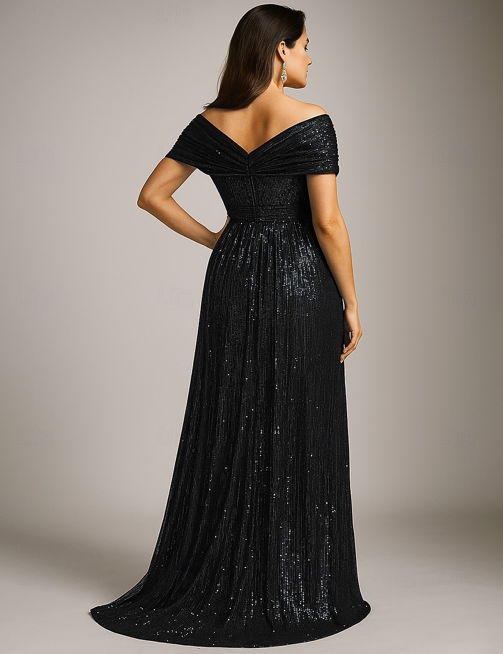 A-Ligne Robe de Mariage Longueur de Sol Robe de Soirée Robe Mère de la Mariée Manches Courtes V Cou Élégante Vintage Luxueuse Spandex avec Sequins de 2026 ? $103.99 –P2
