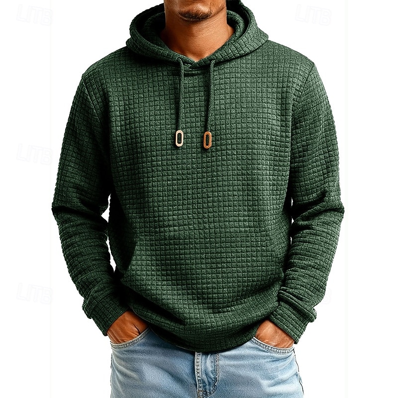 Herren Kapuzensweatshirt Waffle Kapuzensweatshirt Pullover Kapuzensweatshirt Aprikose Weinrot Schwarz Weiß Marineblau Mit Kapuze Einfach Kängurutasche Strukturiert Sport & Outdoor Lässig Täglich 2025 - $27.99 –P11