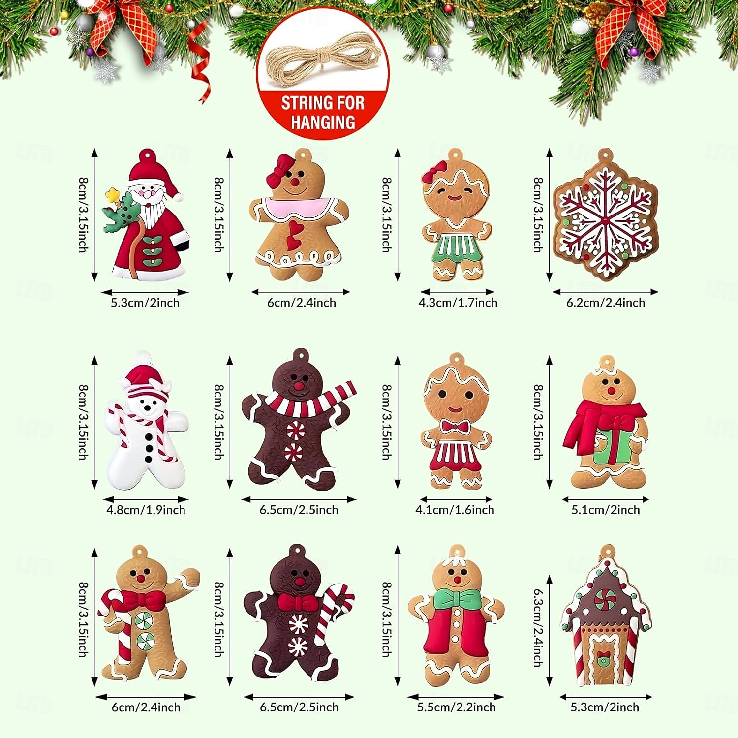 12 ks vánoční ozdoby na stromeček, roztomilý sněhulák, vánoční ozdoby na stromeček, Santa Claus, různé figurky perníku, ozdoby s domečkem z cukrových sušenek na vánoční stromeček, závěsné dekorace, 2025 - $12.49 –P2