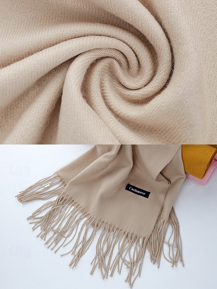 Eșarfă de Crăciun pentru femei, cu aspect de cașmir, șal de iarnă moale din imitație de cașmir cu ciucuri, eșarfă caldă de culoare uni pentru sărbători, exterior și purtare zilnică 2025 - $11.99 –P8