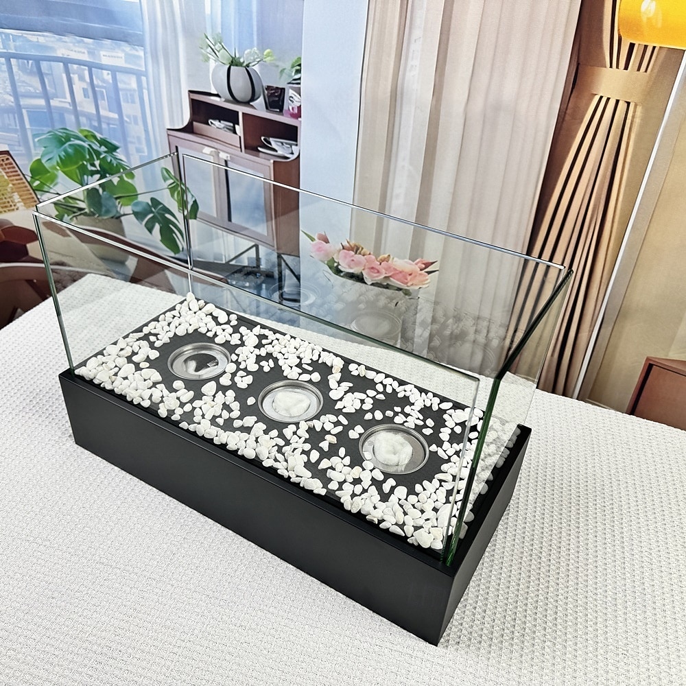 skleněný velký stolní krb přenosný ohniště s miskou na oheň, čisté hoření bioetanolu, bezodvětrávací krb pro vnitřní i venkovní terase, párty 2026 - $128.99 –P2