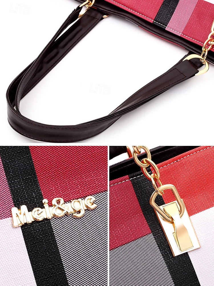 סט תיקי יד משובצים לחג המולד לנשים, עשוי דמוי עור צבעוני, תיק יד אופנתי, תיק צד, ארנק וכיס, מושלם למתנה לחג ולמסיבת חג המולד 2026 - $34.99 –P7