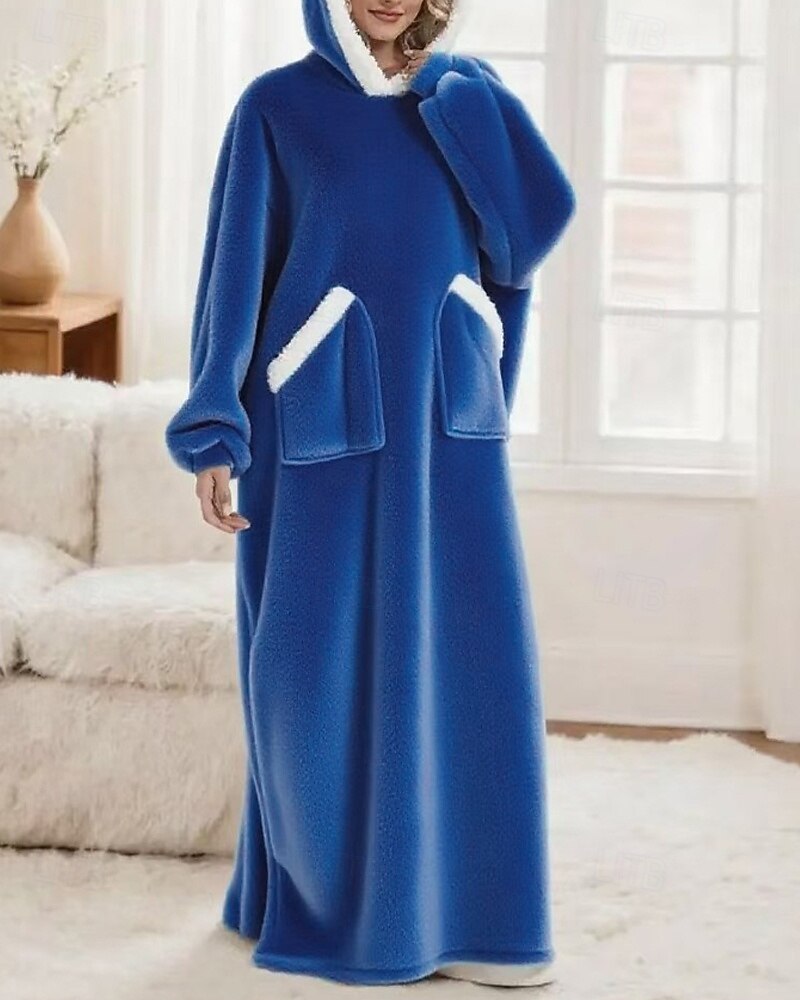 Damen Schlafanzug Freizeitkleidung Flanell Warm Mode Tragbarer Decken-Hoodie Einfarbig Tasche Heim Täglich Bett Langarm Kapuzenpullover Schwarz Marineblau Königsblau Grün Hellgrau Herbst Winter 2026 - $59.99 –P11