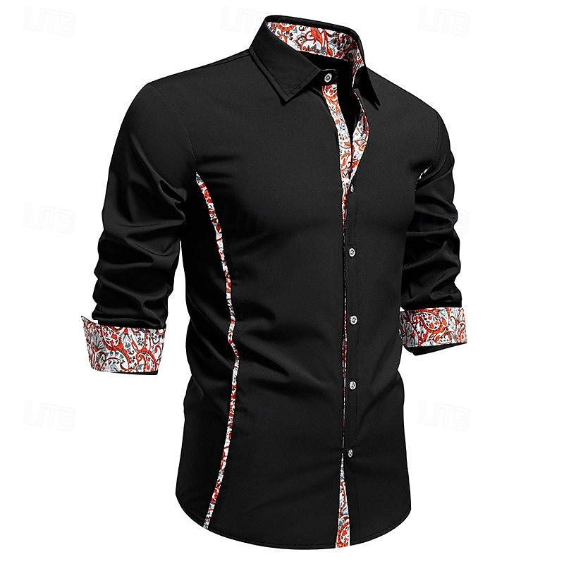 Herren Hemd Freizeithemd Knopfhemd Schwarz Weiß Blau Grün Langarm Paisley-Muster Einfach Revers Urlaub Lässig Farbblock Bekleidung Mode Lässig 2025 - $27.99 –P10