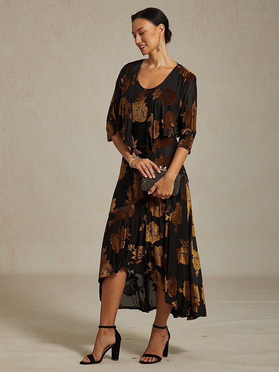 Mulheres encolhe os ombros Floral Elegante Vintage Manga 3/4 Decote V Festa de Noite Convidado do casamento Traje de festa para noite Marron Outono Inverno de 2026 por $51.99 –P6