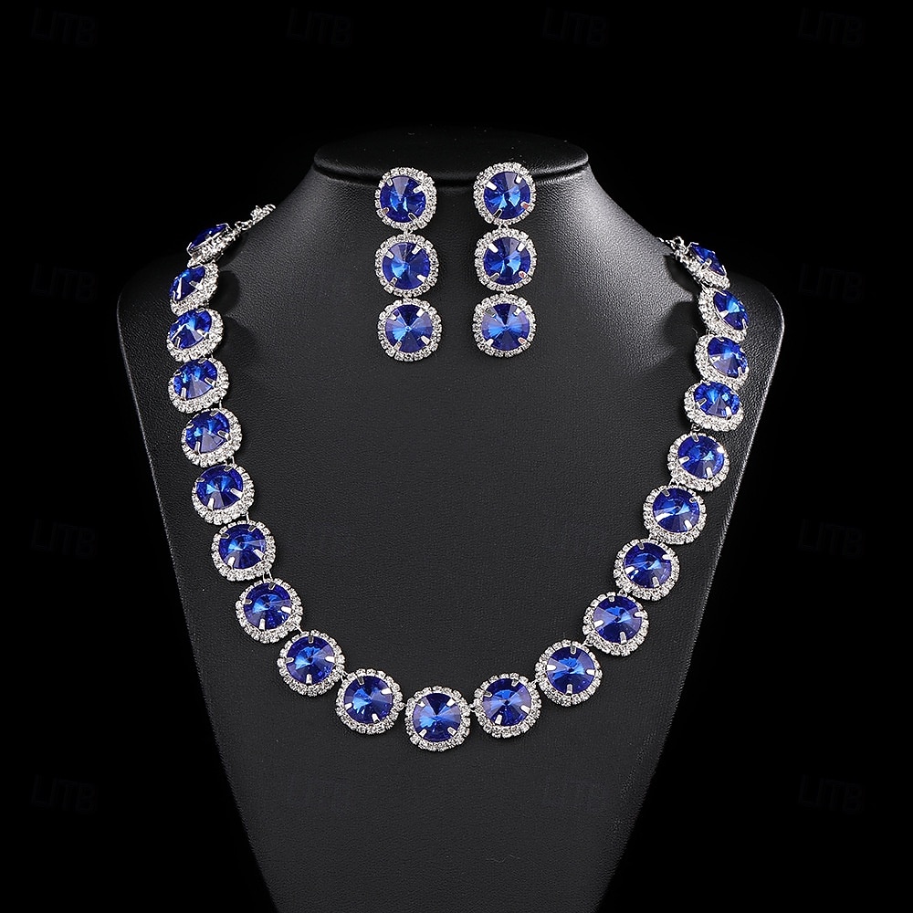 Smaragdgrønt smykkesett med strass til julebord for dame, elegant krystallkjede og øredobber til formelle kvelder &høytidsfeiringer 2026 - $14.99 –P4