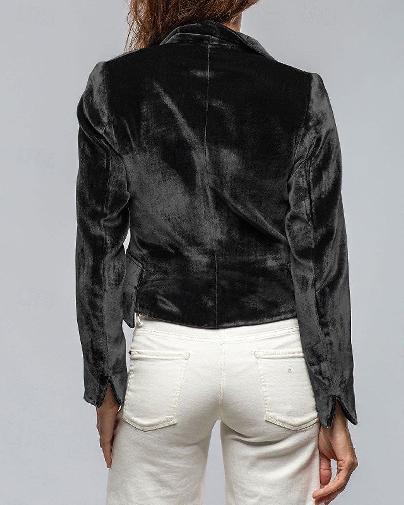 Per donna Blazer Blazer di velluto Confortevole Tasca Moda Semplice Feste Festa / Sera Casuale Corto Regolare Collo ripiegato Vestibilità regolare Manica Lunga Capispalla blu navy Nero Vino Primavera del 2026 a $35.99 –P16