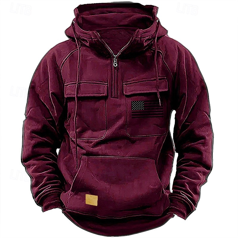 Herr Huvtröja Huvtröja med dragkedja i Quarter Svart Rodnande Rosa Vin Blå Grön Huva Landsflagga Snörning Ficka Sport & Utomhus Dagligen Helgdag Streetwear Grundläggande Ledigt Vår Höst Kläder Pull 2026 - $44.99 –P7