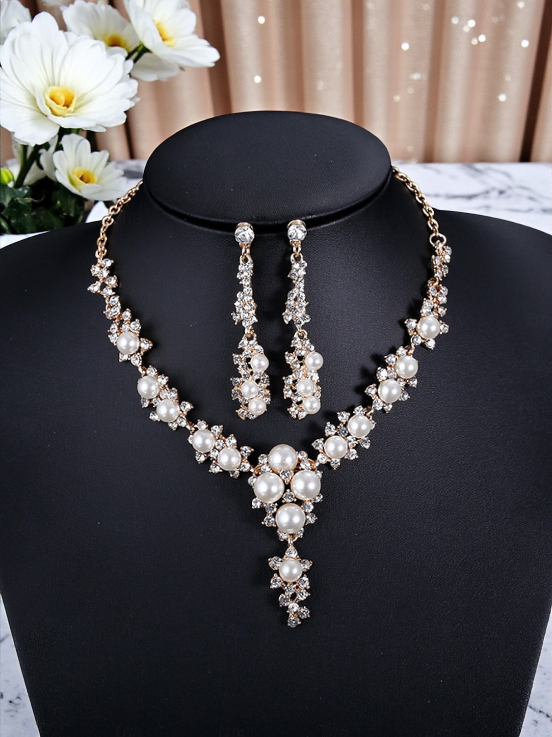 Conjunto de colar e brincos de pérolas e strass feminino, joias vintage elegantes para bailes de gatsby, casamentos &festas noturnas de 2026 por $18.99 –P1