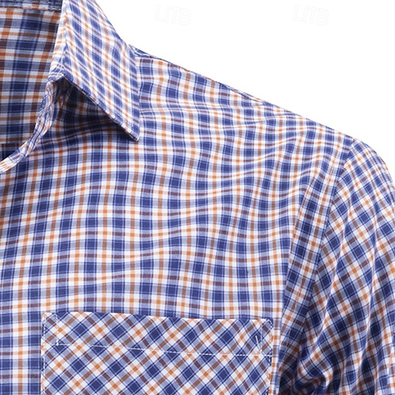 Men's Shirt Dress Shirt Button Up Shirt Plaid Wedding Daily Blue Sky Blue Dark Blue Long Sleeve Turndown Spring Fall Clothing Apparel Front Pocket 2026 - $30.99 –P6