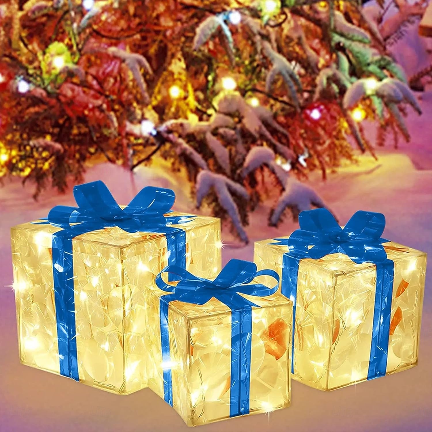 3 Pcs Christmas bow LED luminous gift box for indoor and outdoor Christmas atmosphere decoration lights, ornaments, props, AAA battery box 13/15/19CM 2025 - CAD $25.99 –P15