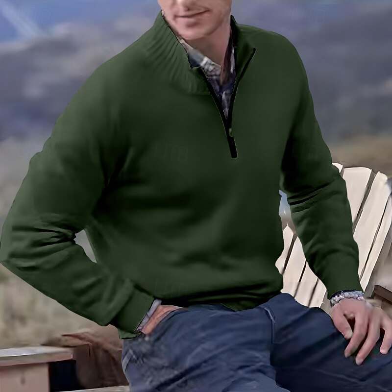 2026年 男性用 ニット プルオーバーセーター クォータージッププルオーバーセーター リブ ニット レギュラートップス ニット スリムフィット 平織り スタンドカラー ニット コンテンポラリー カジュアル デイリーウェア 衣類 秋 ディープパープル レイクブルー M L XL  コレクション – $30.99 –P4