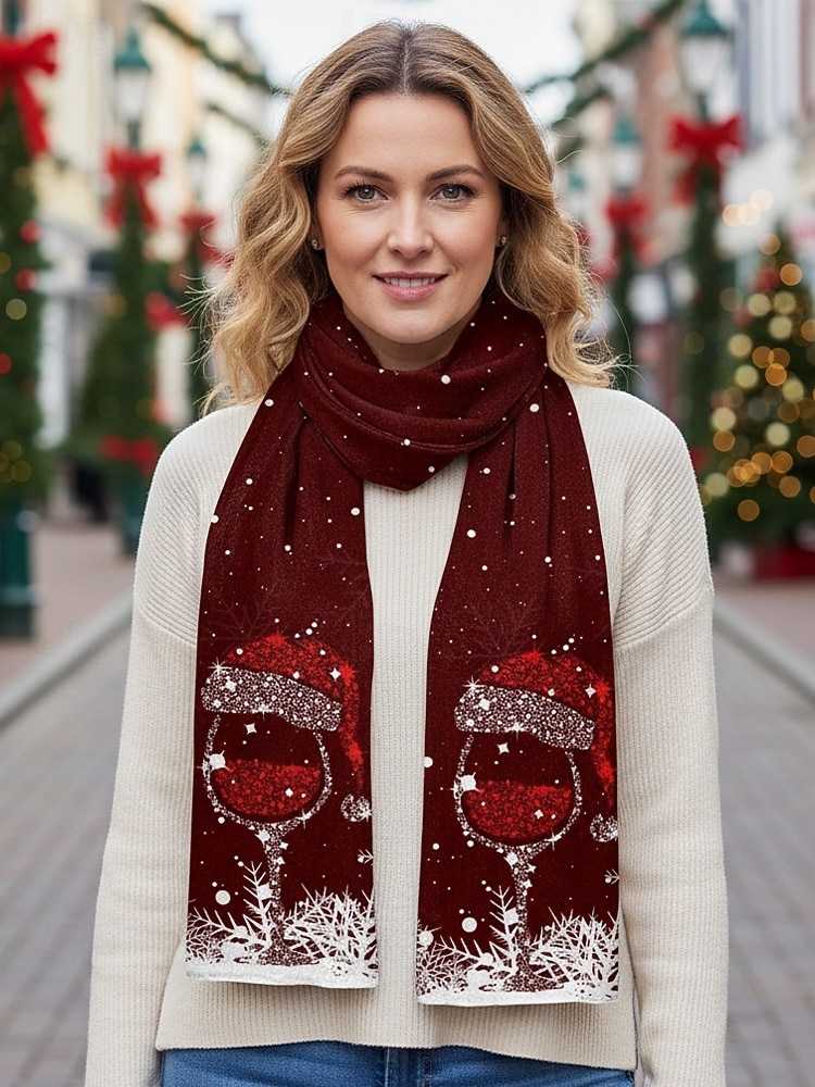 Écharpe de Noël pour femme, châle d'hiver doux avec imprimé bonnet de Père Noël, écharpe de cou confortable pour les fêtes et cadeaux festifs, plusieurs couleurs de 2025 ? $18.99 –P3