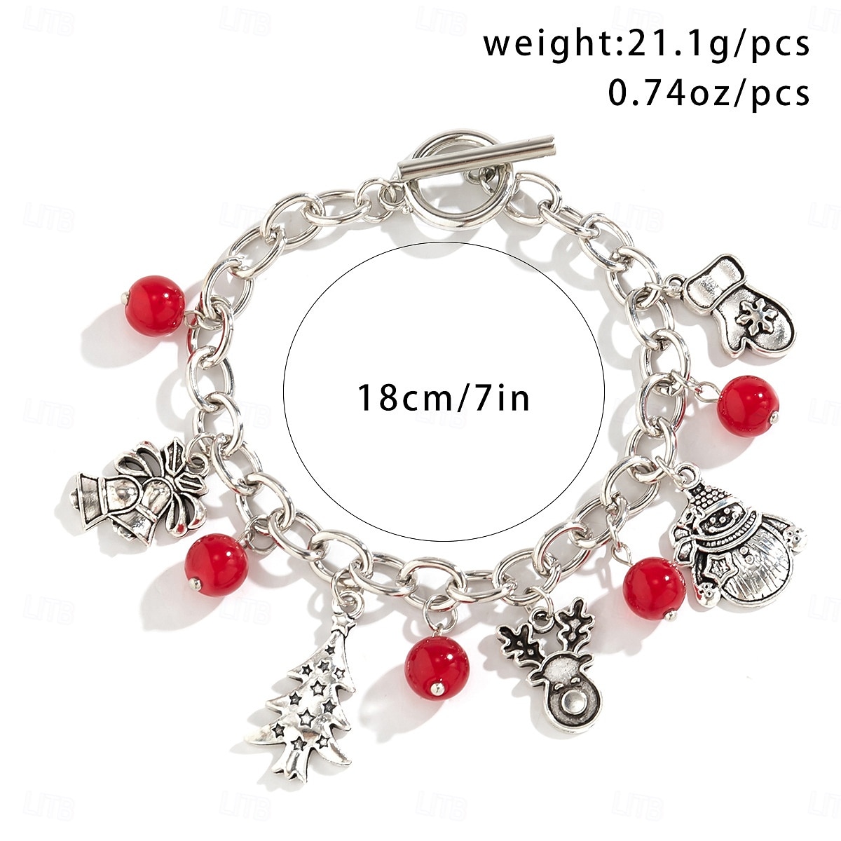Conjunto de collar y pulsera navideños para mujer: cadena plateada con cuentas rojas, colgantes de copo de nieve, árbol y regalo. Joyería festiva para fiestas y regalos. 2026 - $14.99 –P1