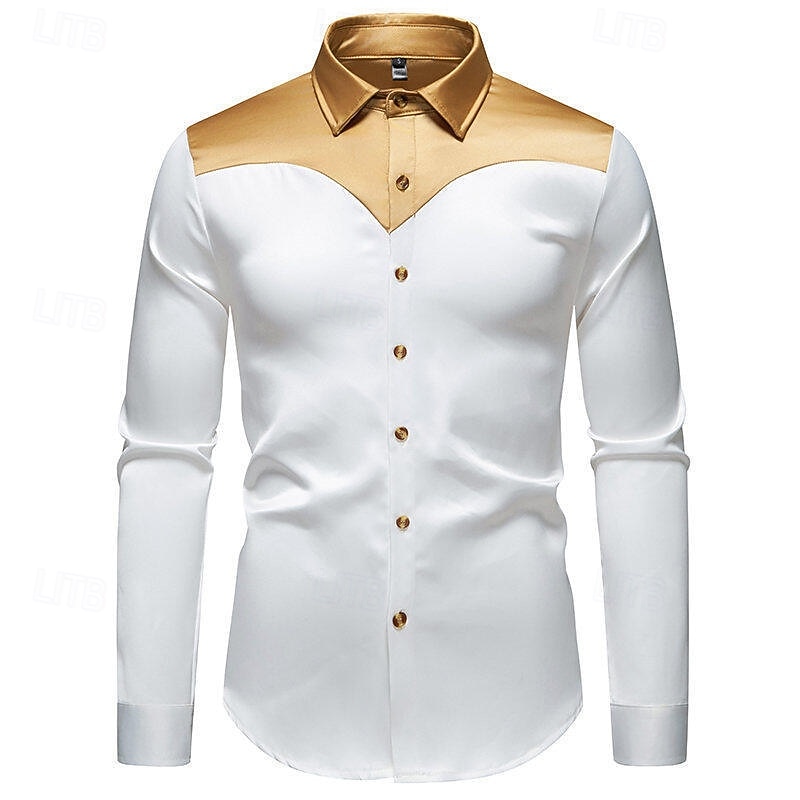 Per uomo Camicia Camicia in raso Camicia elegante Camicia casual Camicia con Bottoni Camicia da Ballo Blocco di colori Formale Matrimonio Nero Bianco Vino Blu marino Manica Lunga Bavero Primavera del 2025 a $23.99 –P4
