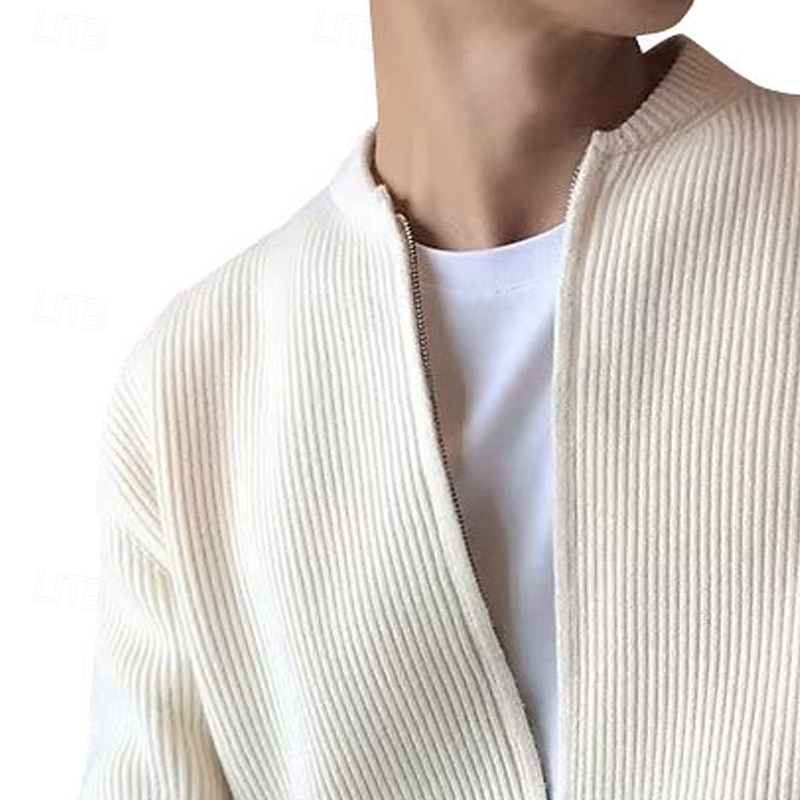 Hombre Pulóveres Chaqueta de Punto Jersey con cremallera Estriado Tejer Tops regulares De Punto Color sólido Cuello Mao Vacaciones Moda Casual Ropa Cotidiana Ropa Primavera & Otoño Negro Color Caquí 2026 - $26.99 –P5
