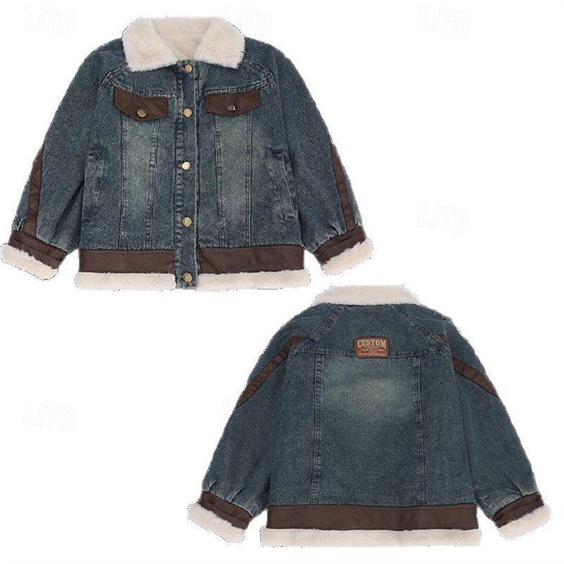 Barn Pojkar Svart skinnjacka Fleece-jacka Jakke Ytterkläder Slät Långärmad Håller värmen Vindtät Täcka Dagligen Mode Ledigt Blå Höst Vinter 4-12 år 2025 - $55.99 –P3