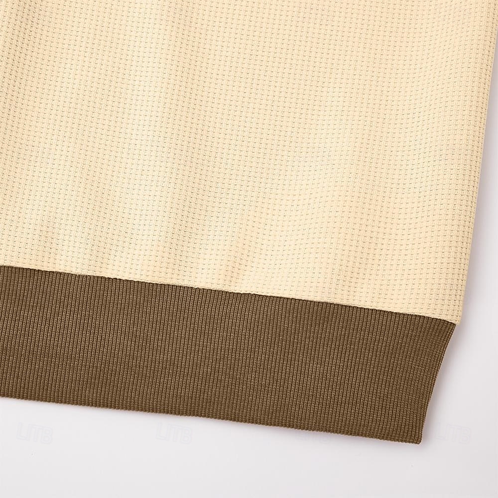 Per uomo Maglietta Waffle Maglietta Manica Lunga Collo alla coreana Tutte le stagioni Blocco di colori Tradizionale / Vintage Casual Con zip All'aperto Casa Sport & Outdoor Cachi Maglietta Top per del 2026 a $25.99 –P6