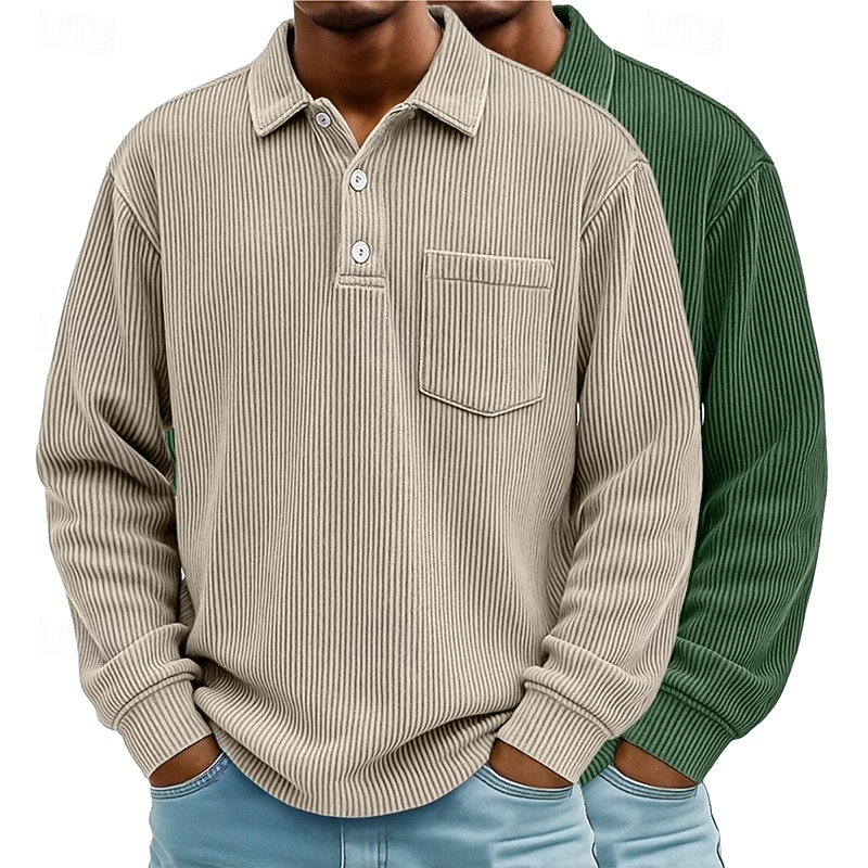 2 stk. herre kordfløyelsskjorte poloskjorter fritid sport jakkeslag langermet mote basis fargeblokk 2-delt flerpakning høst vår &høst alle årstider vanlig passform 2025 - $37.99 –P2