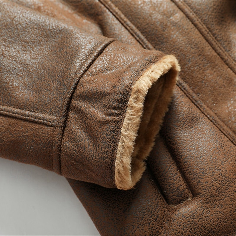 Herren Kunstlederjacke Fleecejacke Bikerjacke Motorradjacke Urlaub Täglich Winddicht Warm Tasche Herbst Winter Einfach Mode Klassisch Revers Regulär Schwarz Khaki Kaffee Jacken 2026 - $72.99 –P7