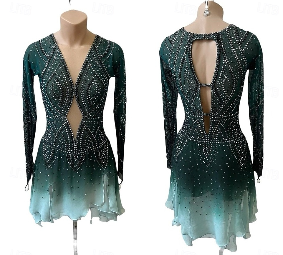 Abito da pattinaggio artistico Per donna Ragazze Pattinaggio sul ghiaccio Vestito Verde scuro Patchwork Orlo asimmetrico Rete Spandex Alta elasticità Allenamento Competizione Vestiti da pattinaggio del 2026 a $280.49 –P1