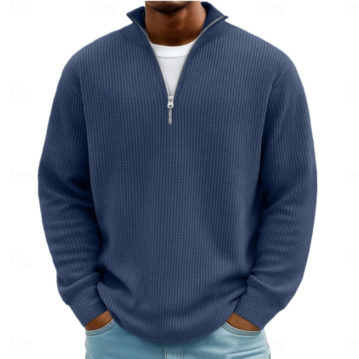 Hombre Camisetas polo con diseño de gofre Con Texturas Casual Exterior Zip Cremallera de un cuarto Manga Larga Moda Moderno Color sólido Plano De Punto Otoño invierno Otoño Primavera & Otoño Ajuste 2026 - $25.99 –P5