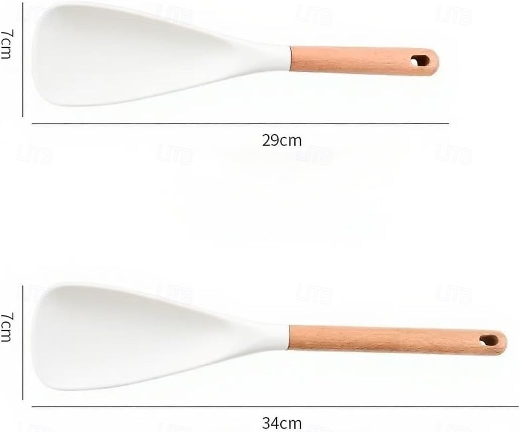 Multifunkční špachtle s ergonomickou dřevěnou rukojetí - odolný nepřilnavý kuchyňský nástroj na vaření, servírování, obracení palačinek, míchání polévky, míchání těsta - černá &bílé možnosti 2026 - $13.99 –P11