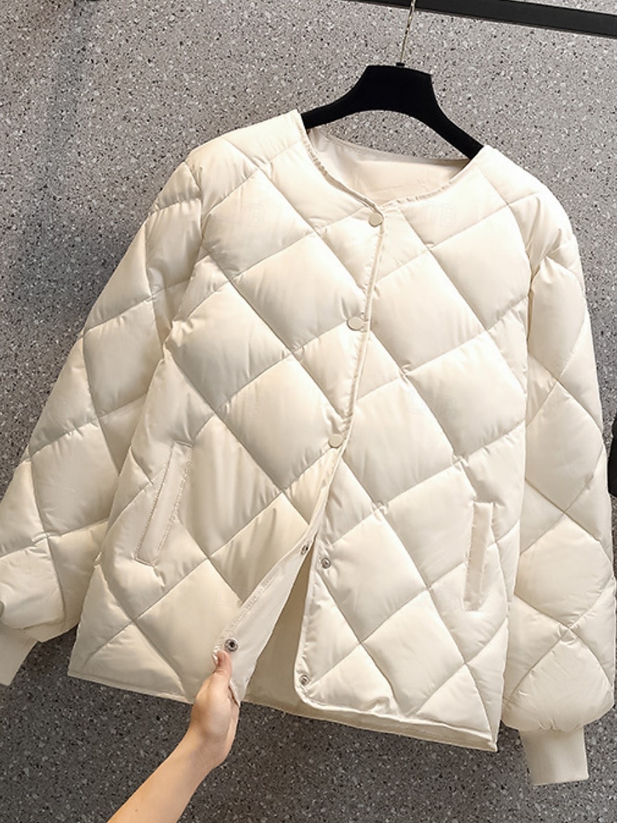 Dame Vattert jakke Bekvem Pustende Lomme Knapper Fritid عادي Feriereise Gate Avslappet Dagligdagstøy Enkeltkneppet Kort Crewneck Normal Langermet Yttertøy Svart Hvit kaffe Vår Høst 2026 - $25.99 –P3