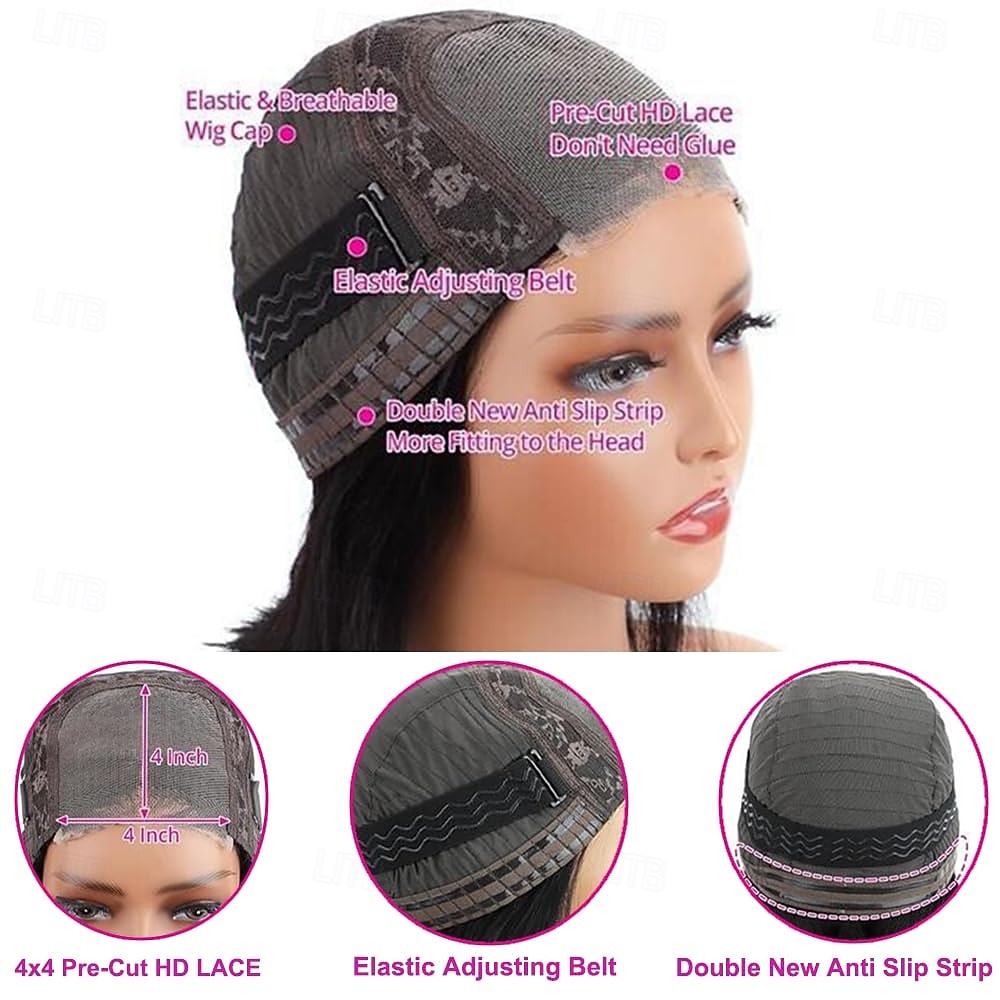 Straight Human Hair Glueless Wigs 100% Human Hair Bleached Knots Upgraded Lace Front Wigs Pre Cut Straight 4x4 Glueless Lace Closure Wigs for Women 2026 - $108.99 –P7