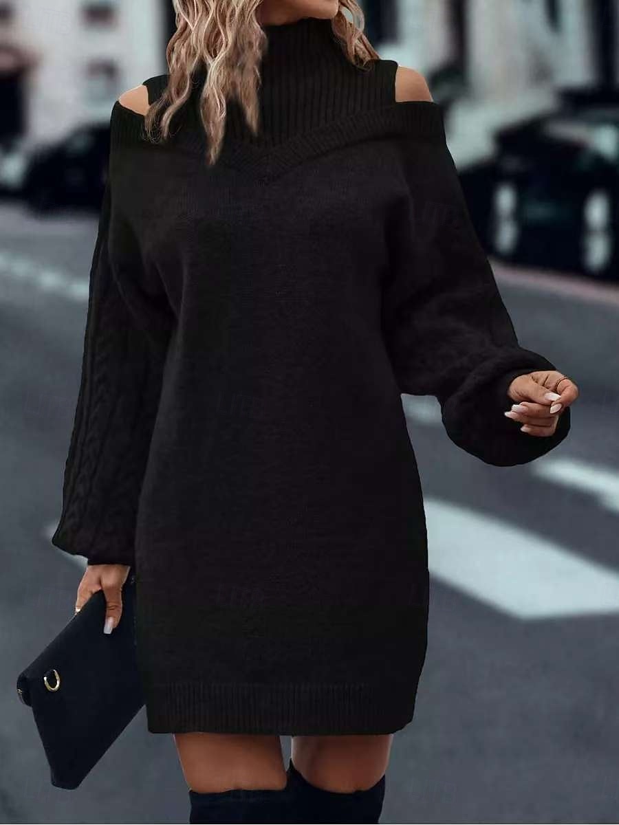 Per donna Abito maglione Elegante Casual Morbido Colore Puro A Coste Dolcevita Lavorato a maglia Spalle scoperte Manica Lunga Top Regolari Maglia All'aperto Quotidiano Weekend Nero Verde Autunno del 2026 a $37.99 –P33