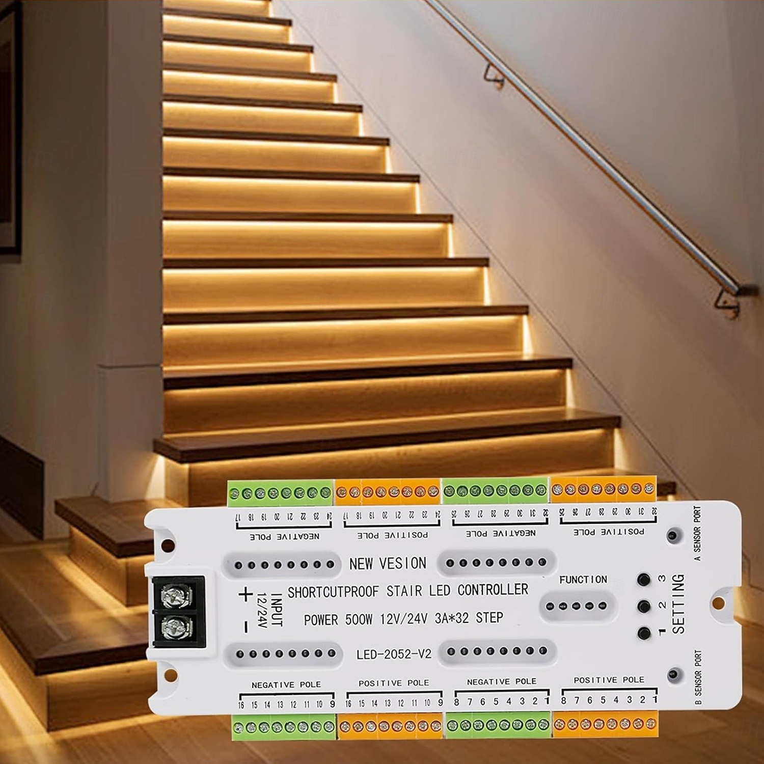 32 Channel Motion Sensor LED Stair Controller Automatic Staircase Lighting Controller Short Circuit Proof Stairway Step Light Controller Adjustable Brightness for Indoor Under Stair Lighting DC12-24V 2025 - $43.99 –P1