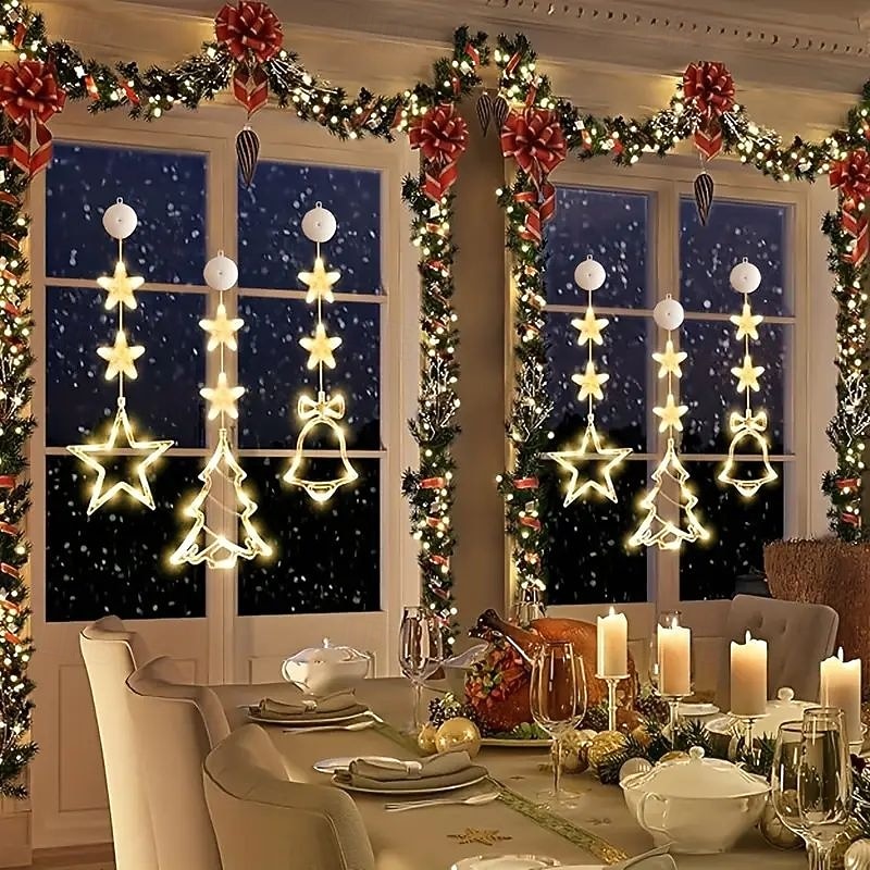 Luz de Janela de Natal 1PC com Bateria Luz de Cortina Branca Quente Suspensa com Ventosa Luz de Árvore de Natal e Estrela para Decoração de Janela em Festa de Natal e Ano Novo de 2025 por $11.99 –P6