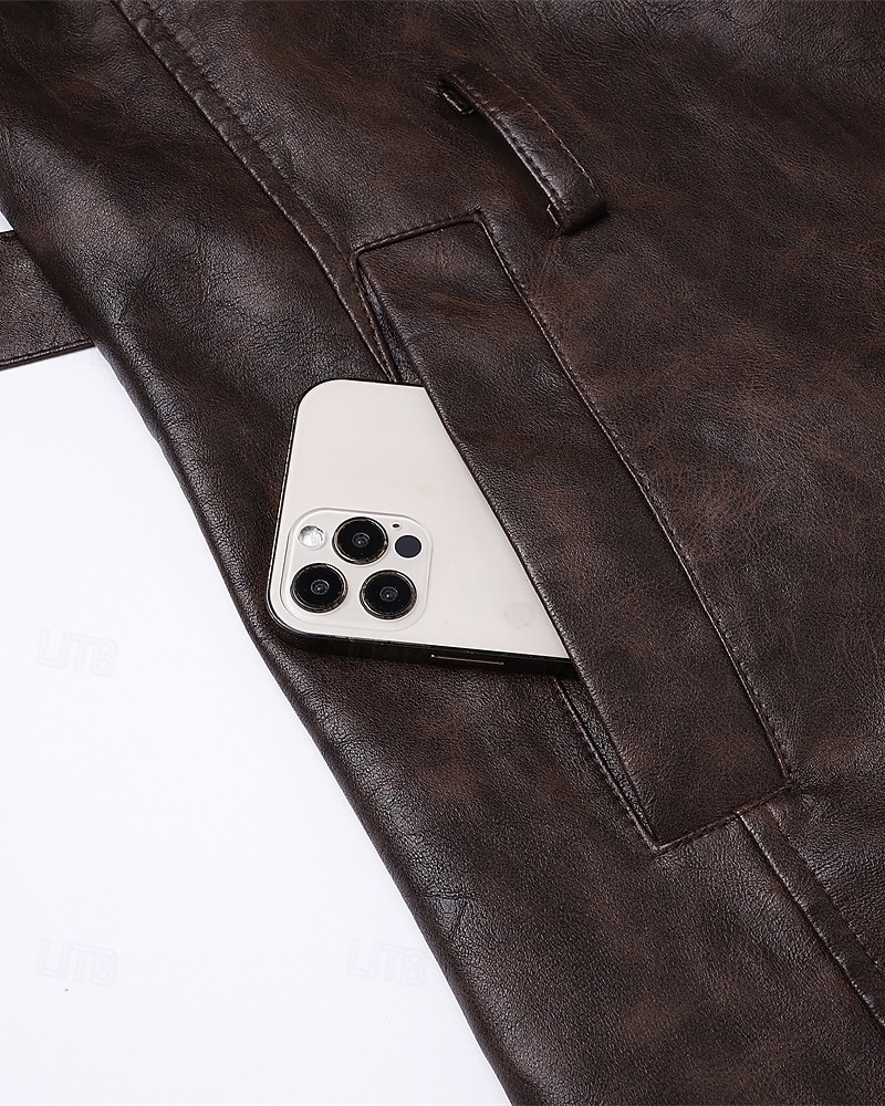 Herren Kunstlederjacke Bikerjacke Motorradjacke Urlaub Täglich Winddicht Warm Tasche Frühling Herbst Einfach Mode Klassisch Revers Regulär Schwarz Kaffee Jacken 2026 - $75.99 –P8