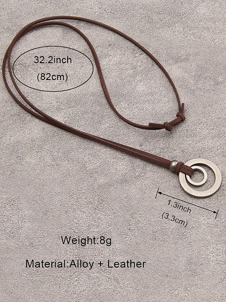 Men's Adjustable Leather Cord Necklace with Double Circle Pendant – Vintage Casual Jewelry for Everyday Wear and Outdoor Style 2026 - $9.99 –P8